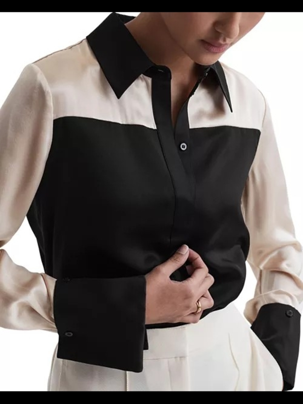 REISS Lorey Color Block Silk Blouse